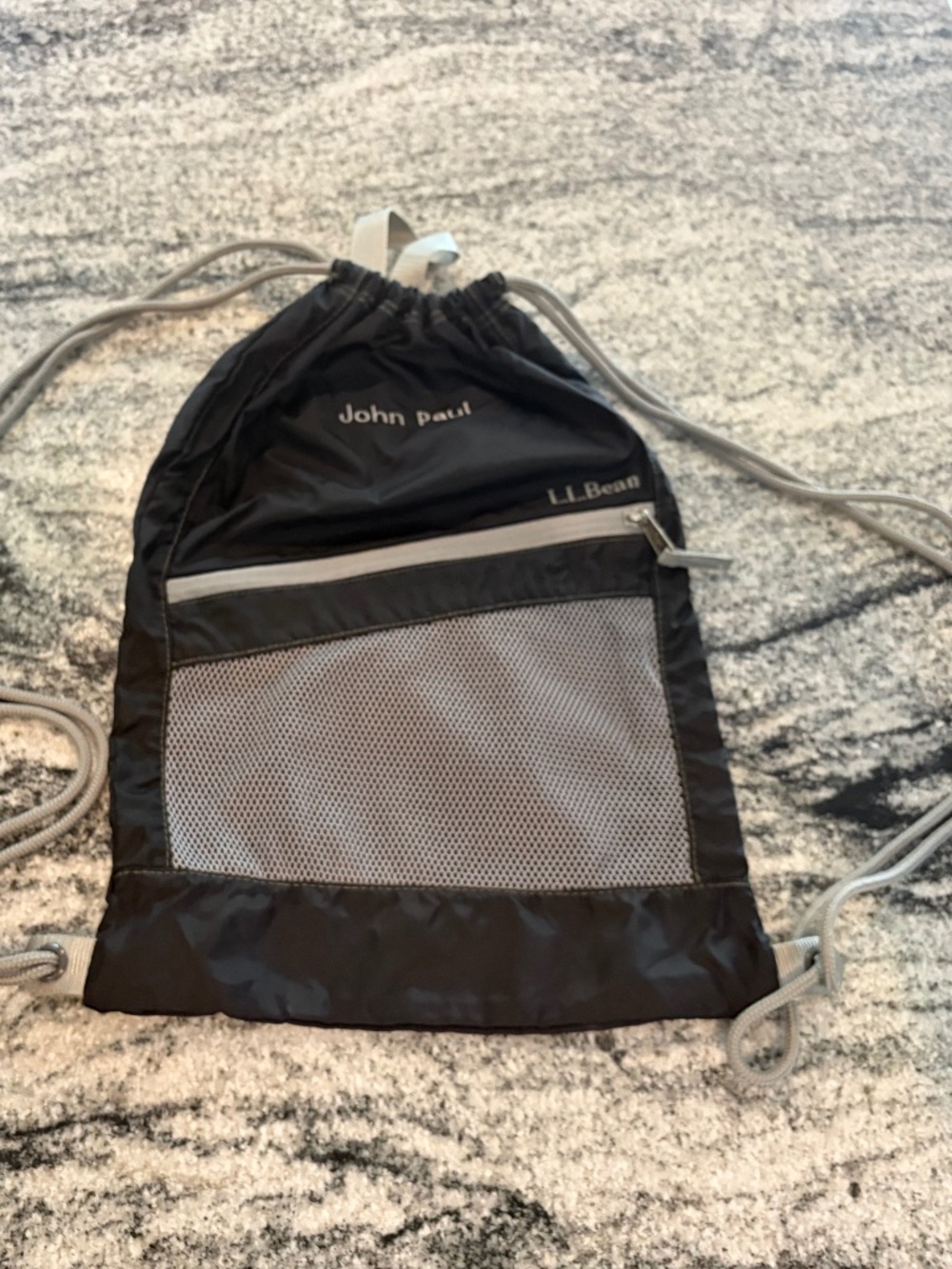 L.L.Bean Black Gray Drawstring Bag - Camping SPORTS Hiking BIKING "JOHN PAUL"